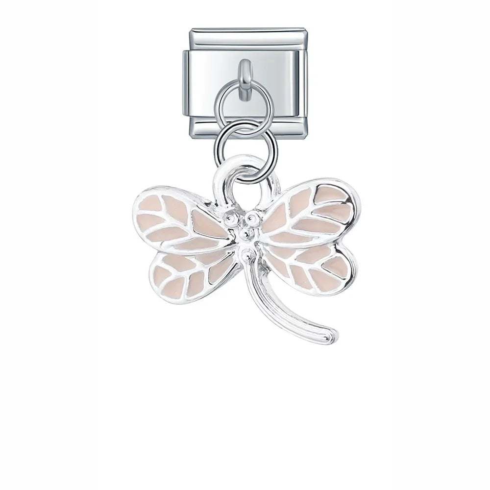 Glaze Dragonfly Seahorse Bee Mushroom Charms – dragonfly charm in peach, Italian charm bracelet charm by Charmtastic