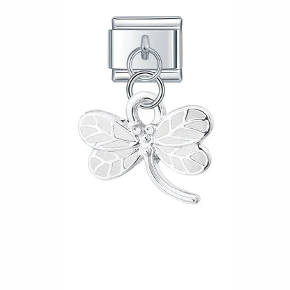 Glaze Dragonfly Seahorse Bee Mushroom Charms – dragonfly charm in white, Italian charm bracelet charm by Charmtastic