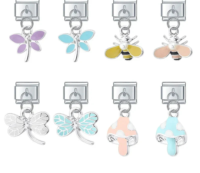 Glaze Dragonfly Seahorse Bee Mushroom Charms – dragonfly, bee, and mushroom charms in assorted colors, Italian charm bracelet charms by Charmtastic