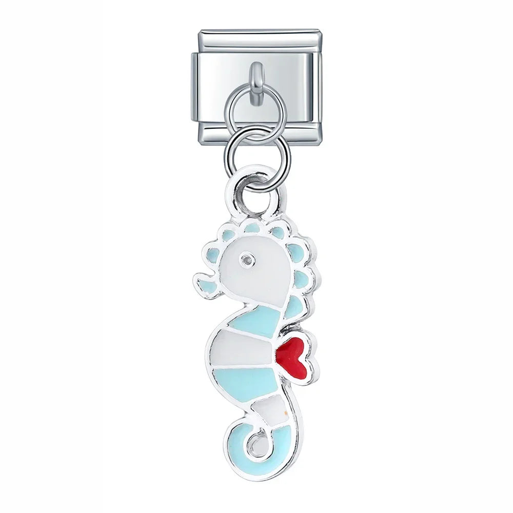 Glaze Dragonfly Seahorse Bee Mushroom Charms – seahorse charm in light blue, Italian charm bracelet charm by Charmtastic
