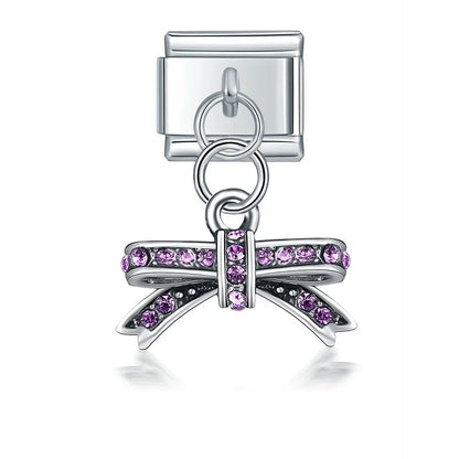Glaze Flower MOM 16 18 21 Birthday Charms – bow charm with cz crystals in purple, Italian charm bracelet charm by Charmtastic