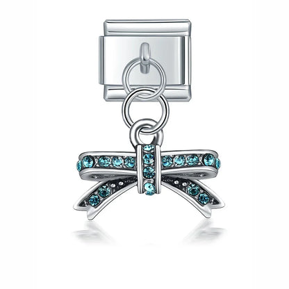 Glaze Flower MOM 16 18 21 Birthday Charms – bow charm with cz crystals in teal, Italian charm bracelet charm by Charmtastic