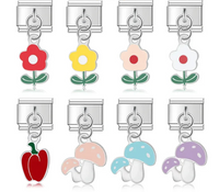 The Glaze Flower & Mushroom Dangle Charm in Silver