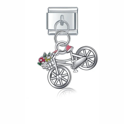 Glaze Snake Fish Eye Motorcycle charms – bicycle with flower basket charm, Italian charm bracelet charm by Charmtastic