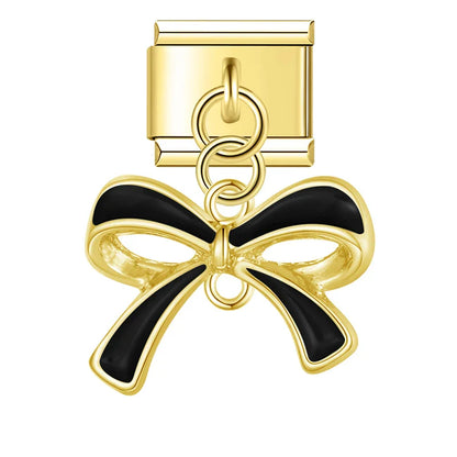 Gold enamel bow dangle Italian charm — 9mm bracelet, by Charmtastic