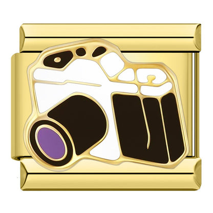 Gold Charms: Flower, Camera & Guitar – Italian charm bracelet charm, design 4 of 6, by Charmtastic