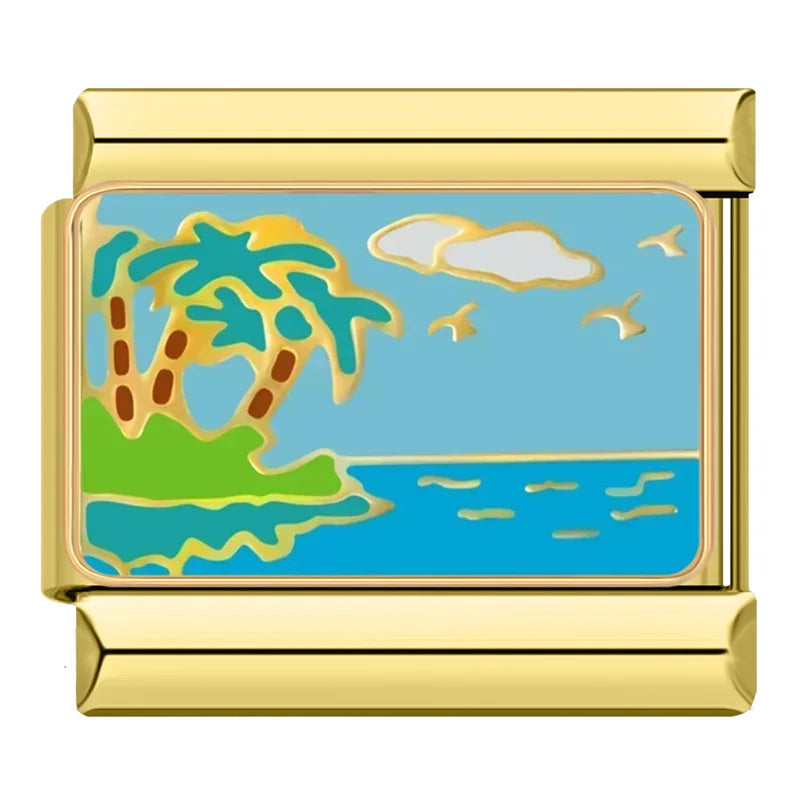 Gold Charms: Love, Landscape & Drink – Italian charm bracelet charm, design 3 of 6, by Charmtastic