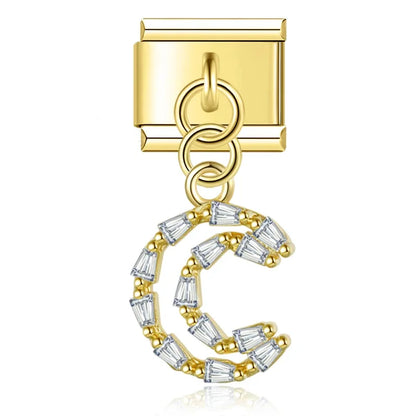 Gold crescent moon CZ dangle Italian charm, by Charmtastic
