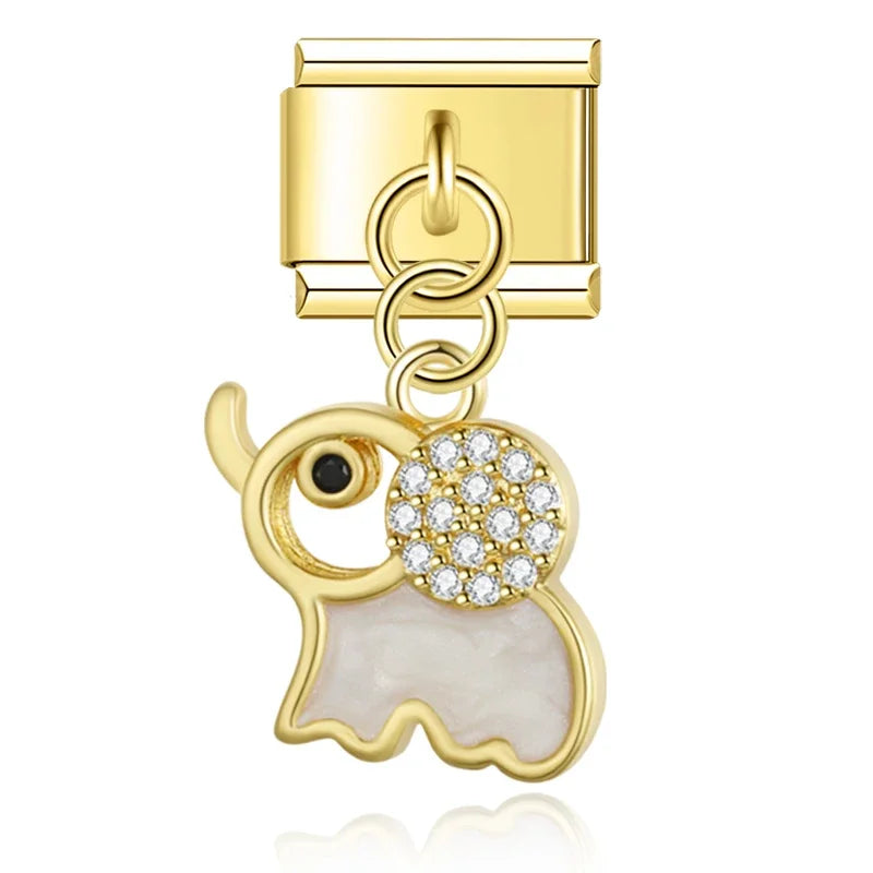 Gold elephant CZ dangle Italian charm, by Charmtastic