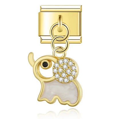 Gold elephant CZ dangle Italian charm, by Charmtastic