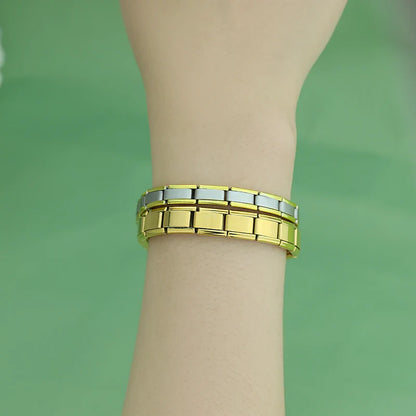 Gold italian charms bracelet – gold and silver charm bracelets stacked on wrist, by Charmtastic