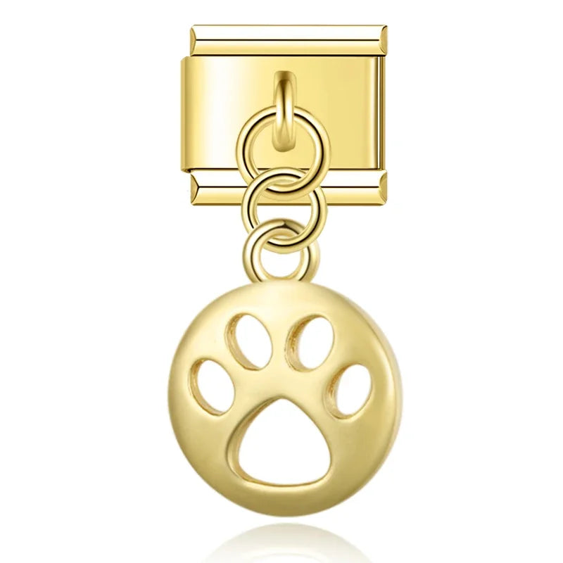 Gold paw print CZ dangle Italian charm, by Charmtastic