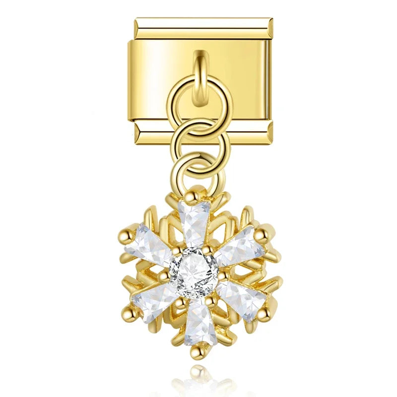 Gold snowflake CZ dangle Italian charm, by Charmtastic