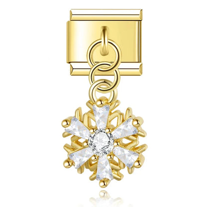 Gold snowflake CZ dangle Italian charm, by Charmtastic