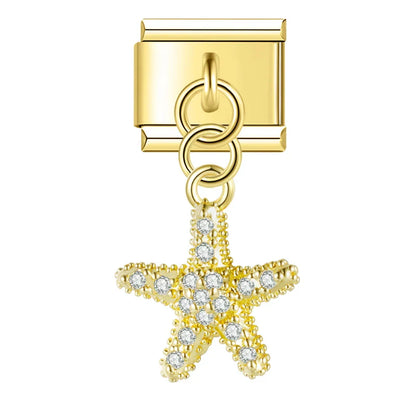 Gold starfish CZ dangle Italian charm, by Charmtastic