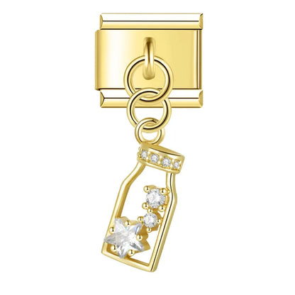 Gold wine bottle CZ dangle Italian charm, by Charmtastic