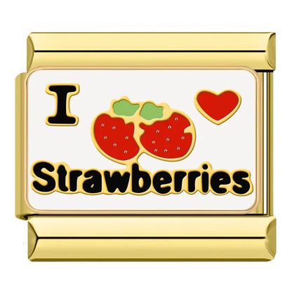 Golden Charms: Coffee, 90s Baby & Strawberries – Italian charm bracelet charm, design 6 of 6, by Charmtastic