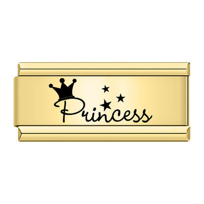 Golden Double charms Love Dream Family Daughter Princess – Princess crown double charm, Italian charm bracelet charm by Charmtastic