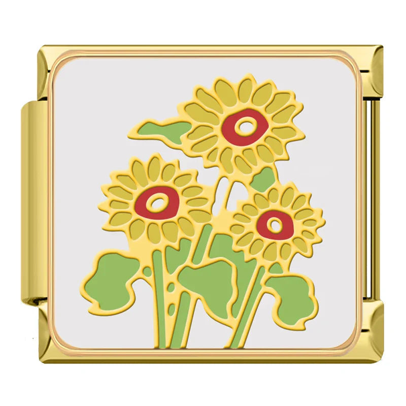 Golden Flower Charm – Italian charm bracelet charm, design 2 of 6, by Charmtastic