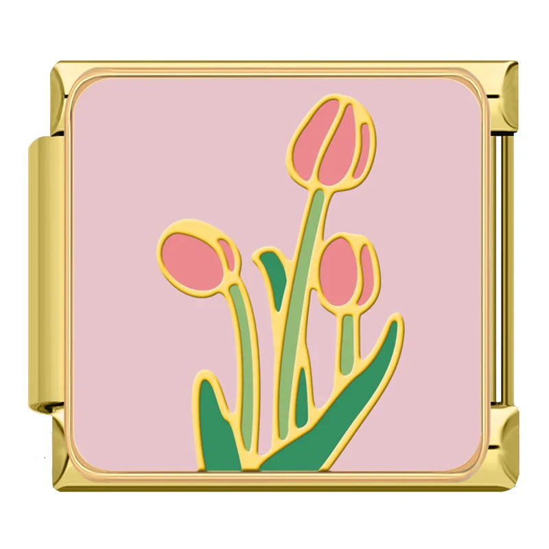 Golden Flower Charm – Italian charm bracelet charm, design 6 of 6, by Charmtastic