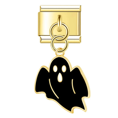 Golden Glaze Halloween Pumpkin Cross charms – black ghost charm, Italian charm bracelet charm by Charmtastic