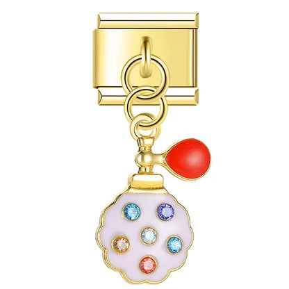 Jewelled perfume bottle gold Italian charm, by Charmtastic