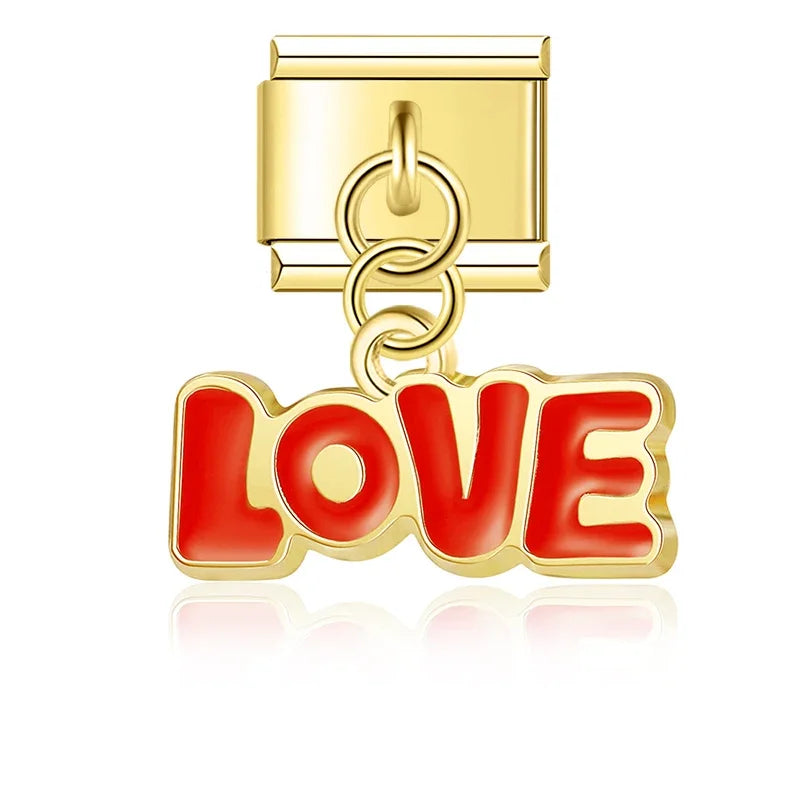Red LOVE text gold Italian charm, by Charmtastic