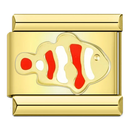 Golden Moon, Heart & Star Charm – gold clownfish charm with red and white enamel stripes, Italian charm bracelet charm by Charmtastic