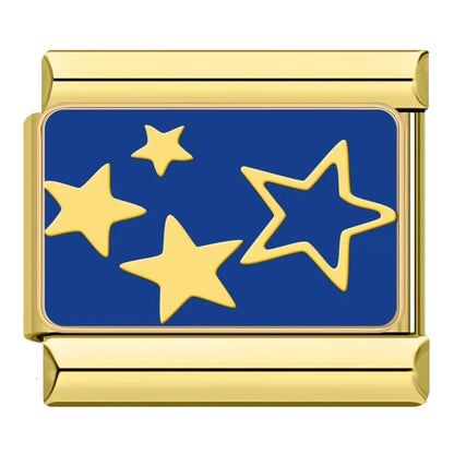 Golden Moon, Heart & Star Charm – gold star cluster charm on blue enamel, Italian charm bracelet charm by Charmtastic