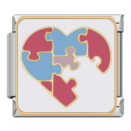 Graduate Makeup Anniversary Panda Dog Dress Charms – autism awareness puzzle piece heart charm in red, blue and pink, Italian charm bracelet charm by Charmtastic