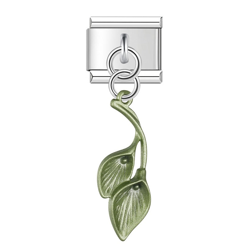 Green bud sprig dangle Italian charm, by Charmtastic