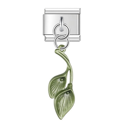 Green bud sprig dangle Italian charm, by Charmtastic