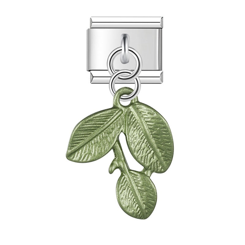 Green eucalyptus sprig dangle Italian charm, by Charmtastic