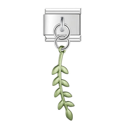 Green fern frond dangle Italian charm, by Charmtastic