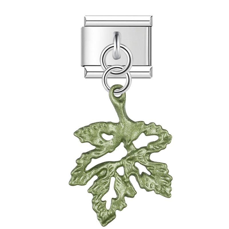 Green jagged leaf dangle Italian charm, by Charmtastic