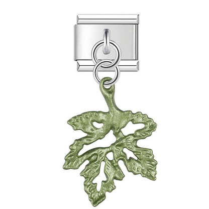 Green jagged leaf dangle Italian charm, by Charmtastic