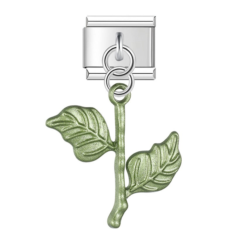 Green leaf branch dangle Italian charm, by Charmtastic