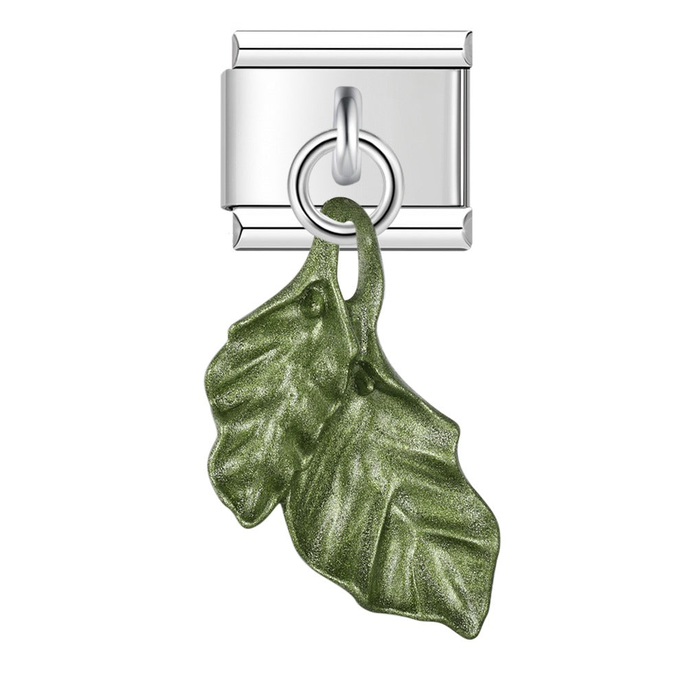 Green leaf cluster dangle Italian charm, by Charmtastic