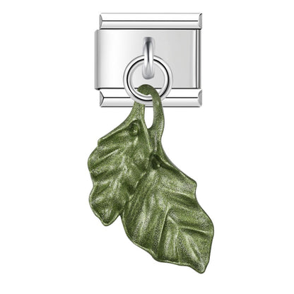 Green leaf cluster dangle Italian charm, by Charmtastic