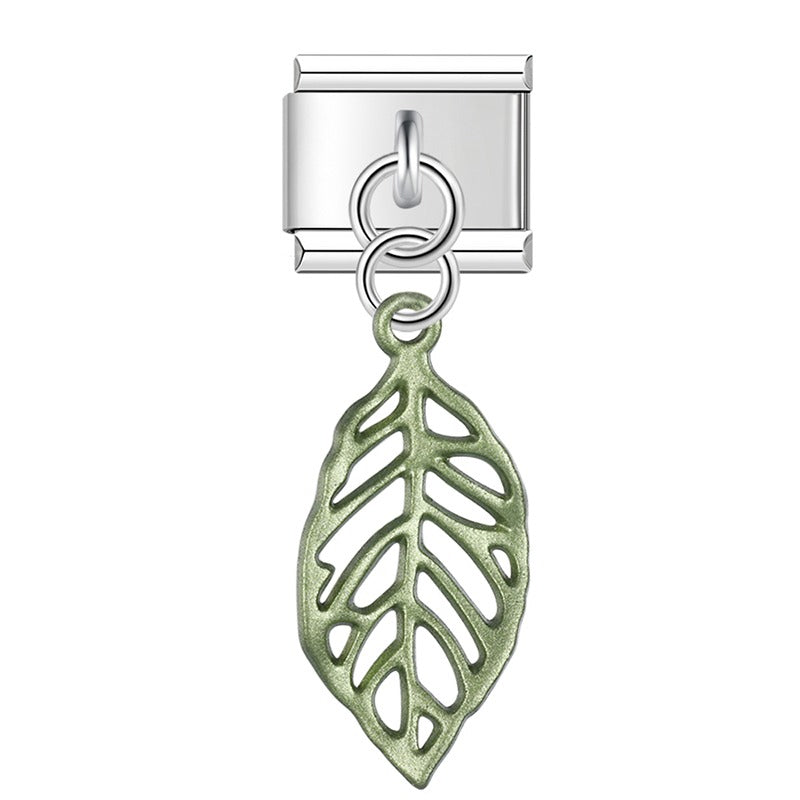 Green Leaves dangle charms – cutout leaf dangle charm in green, Italian charm bracelet charm by Charmtastic