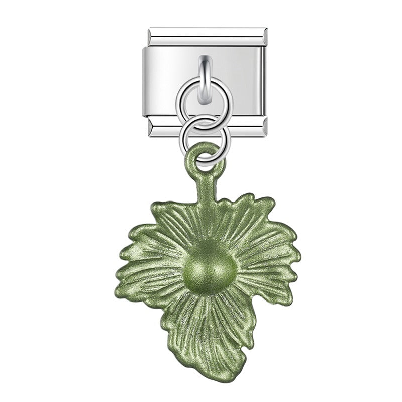 Green Leaves dangle charms – flower-shaped leaf dangle charm in green, Italian charm bracelet charm by Charmtastic