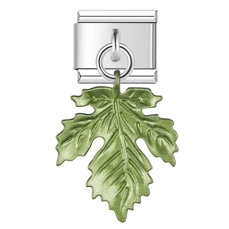 Green maple leaf dangle Italian charm, by Charmtastic