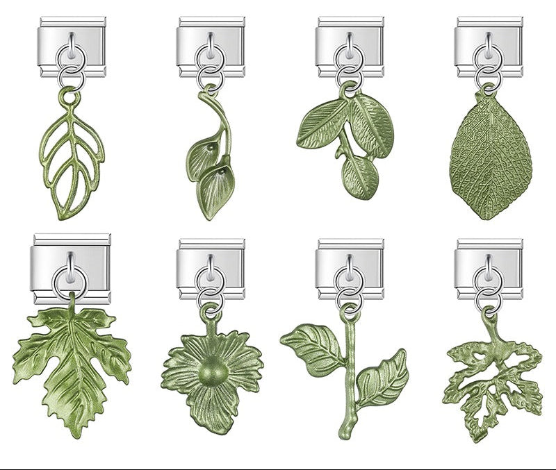 Green leaf and botanical dangle Italian charms, by Charmtastic