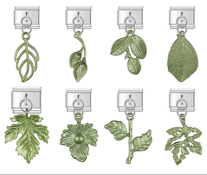 Green leaf and botanical dangle Italian charms, by Charmtastic