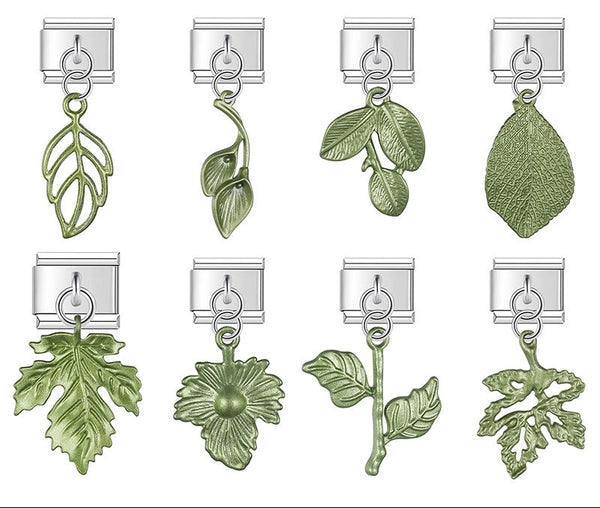 Green leaf and botanical dangle Italian charms, by Charmtastic