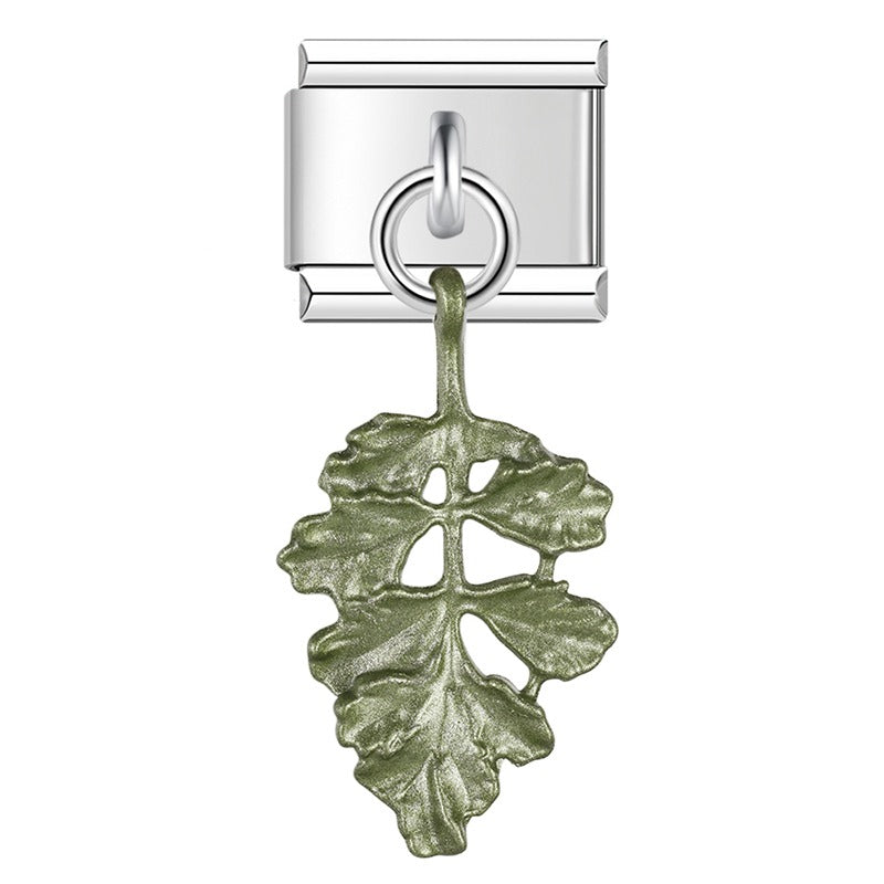 Green oak leaf dangle Italian charm, by Charmtastic