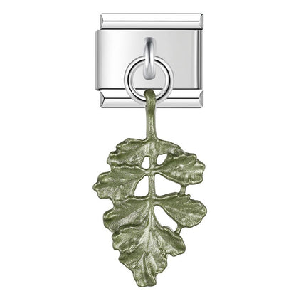 Green oak leaf dangle Italian charm, by Charmtastic
