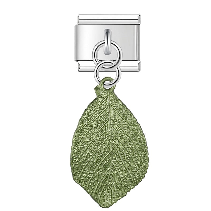 Green sage leaf dangle Italian charm, by Charmtastic
