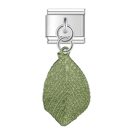 Green sage leaf dangle Italian charm, by Charmtastic