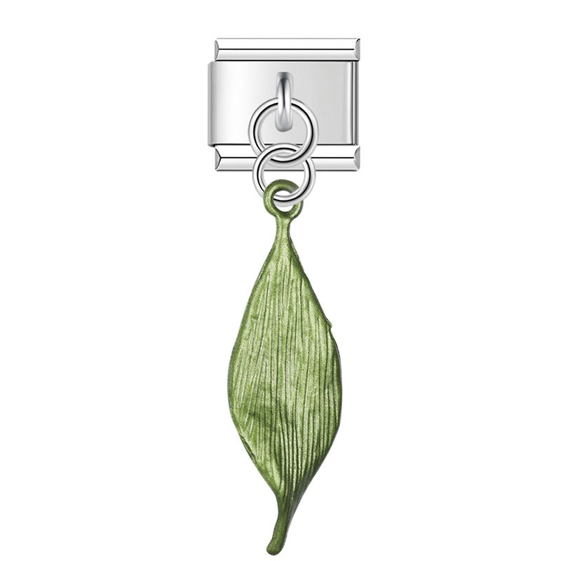 Green single leaf dangle Italian charm, by Charmtastic